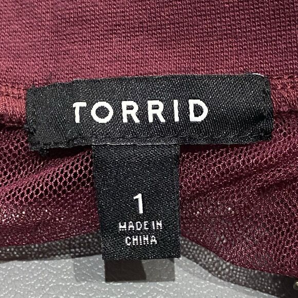 Torrid Mesh Bomber Jacket Red Burgundy Zip-Up Sheer Womens 1X Embroidered Floral - Picture 8 of 10